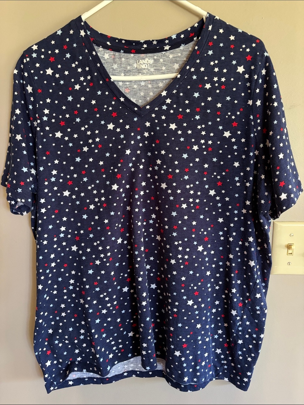 Lands' End Navy V-Neck Tee with Red and White Stars